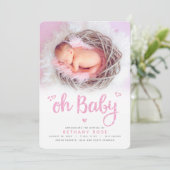 オベビーモダンスウィートシックなピンクガール誕生写真 案内状 (スタンド正面)