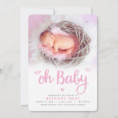 オベビーモダンスウィートシックなピンクガール誕生写真 案内状 (正面)