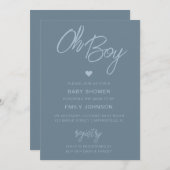 オベビーモダンダスティミニマルブルーボーイベビーシャワー 招待状 (正面/裏面)