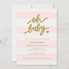 オベビーモダンピンクストライプガールベイビーシャワー 招待状
