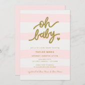 オベビーモダンピンクストライプガールベイビーシャワー 招待状 (正面/裏面)