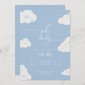 オベビーモダンブルークラウドベビーシャワー招待状 招待状 (正面/裏面)