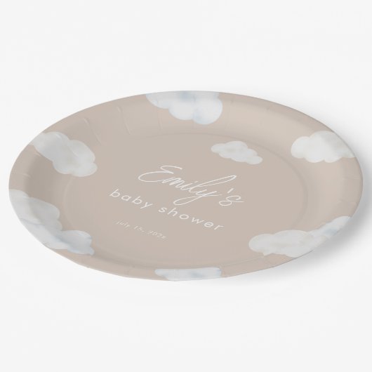 オベビーモダンベージュクラウドベビーシャワープレート ペーパープレート (アングル)