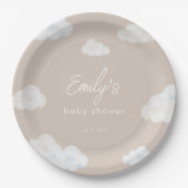 オベビーモダンベージュクラウドベビーシャワープレート ペーパープレート (正面)