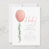 オベビーモダンユーカリプタスバルーンベビーガールシャワー 招待状 (正面)
