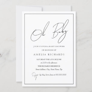 オベビーモダン白黒ベビーシャワー 招待状