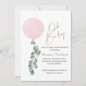 オベビーユーカリプトゥスピンクバルーンベビーシャワー 招待状 (正面)