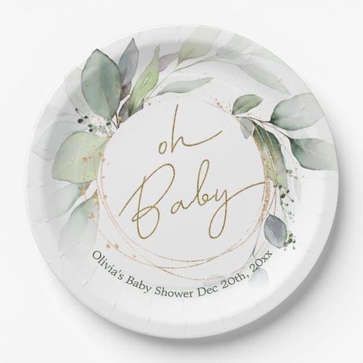 オベビーユーカリ赤ちゃんシャワーパーティープレート ペーパープレート (正面)