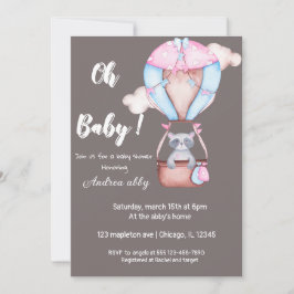オベビーラクーンと熱気球ベビーシャワー 招待状