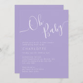 オベビーラベンダーパープル男女兼用ベビーシャワー 招待状 (正面/裏面)