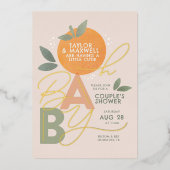 オベビーリトルかわいこちゃん金ゴールドベビーシャワー 箔招待状 (正面)