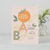 オベビーリトルかわいこちゃん金ゴールドベビーシャワー 箔招待状 (立ち正面)