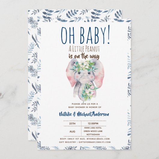 オベビーリトルピーナッツエレファントボホフローラシック 招待状 (正面/裏面)