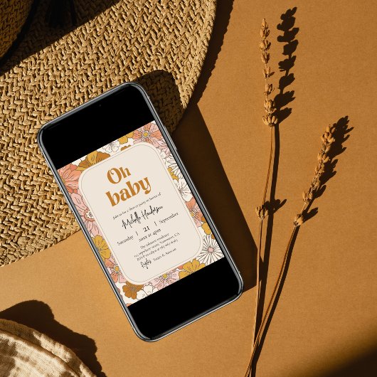 オベビーレトロボホフローラ赤ちゃんシャワー妊娠 招待状