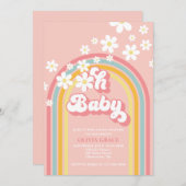 オベビーレトロレインボーデイジーベビーシャワー 招待状 (正面/裏面)