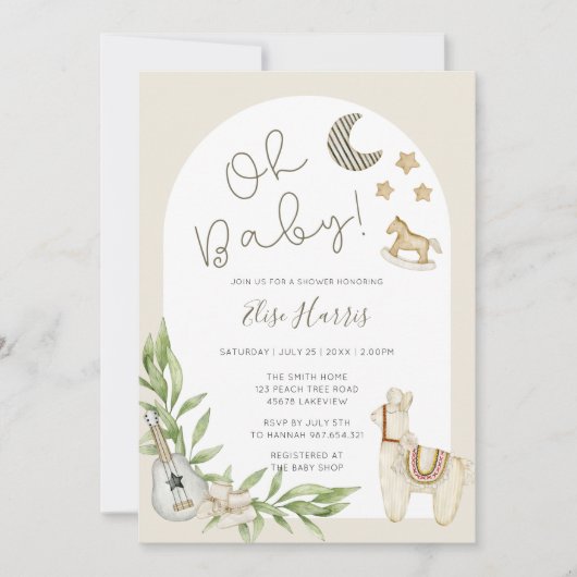 オベビーヴィンテージおもちゃ男女兼用赤ちゃんシャワー 招待状 (正面)