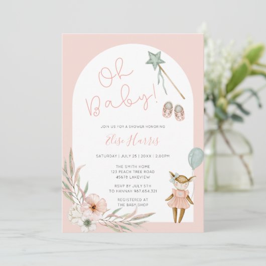 オベビーヴィンテージおもちゃ赤ちゃんシャワー 招待状 (スタンド正面)