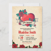 オベビーヴィンテージタトゥーハート赤ちゃんシャワー 招待状 (正面)