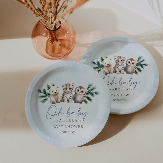 オベビー冬の森の動物の赤ちゃんシャワー ペーパープレート