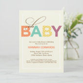 オベビー型オレンジパープルティール(緑がかった色)ベビーシャワー 招待状 (スタンド正面)