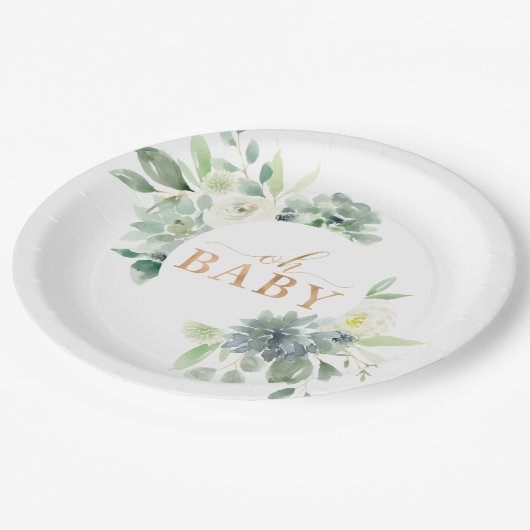 オベビー多肉乳児シャワー紙プレート ペーパープレート (アングル)