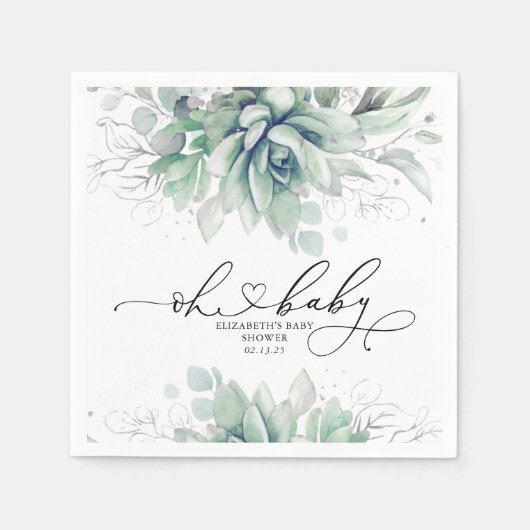 オベビー多肉銀緑の赤ちゃんシャワー スタンダードカクテルナプキン (正面)