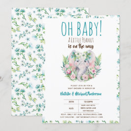 オベビー小さなピーナッツボホエレファントベビージャーシャワー 招待状