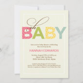 オベビー式ピンクアクアイエローベイビーシャワー 招待状 (正面)