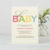 オベビー式ピンクアクアイエローベイビーシャワー 招待状 (スタンド正面)