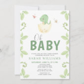 オベビー恐竜の女の子の緑の水色シャワー 招待状 (正面)