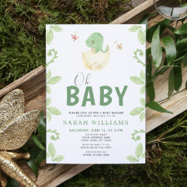 オベビー恐竜の女の子の緑の水色シャワー 招待状