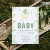 オベビー恐竜の女の子の緑の水色シャワー 招待状