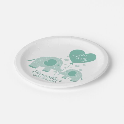 オベビー愛らしいミントグリーンエレファントベビーシャワー ペーパープレート (アングル)