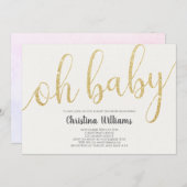 オベビー書道金ゴールドグリッター女の子ベビーシャワー 招待状 (正面/裏面)