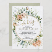 オベビー植物学バラユーカリ赤ちゃんシャワー 招待状 (正面/裏面)
