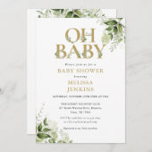 オベビー植物緑の金ゴールド赤ちゃんシャワー 招待状 (正面/裏面)