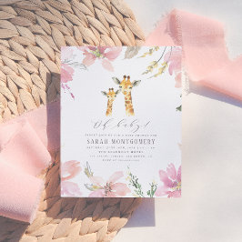 オベビー水彩フローラキリン赤ちゃんシャワー インビテーションポストカード