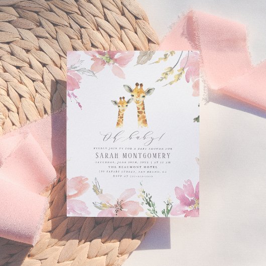 オベビー水彩フローラキリン赤ちゃんシャワー インビテーションポストカード