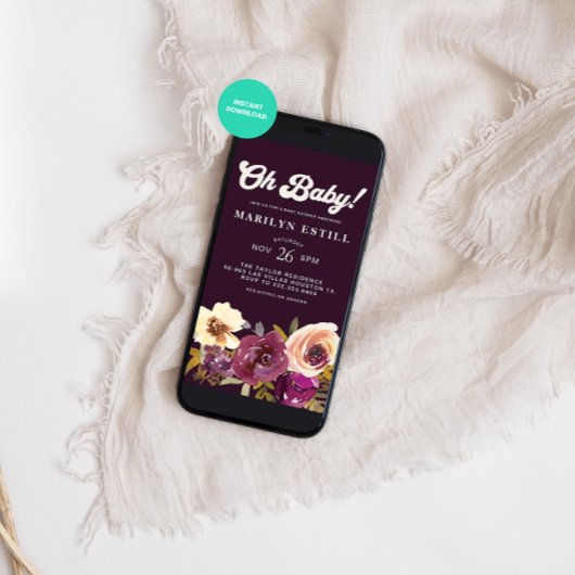 オベビー水彩秋マルーン赤ちゃんシャワー 招待状