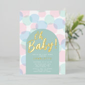オベビー水玉模様ベビーシャワー 箔招待状 (立ち正面)