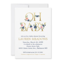 オベビー水色ネイビー&コーラルフローラベビーシャワー