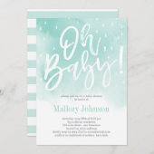 オベビー水色ベビーシャワー招待状ブルー 招待状 (正面/裏面)