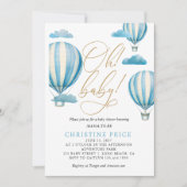 オベビー水色温風船赤ちゃんシャワー 招待状 (正面)