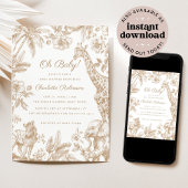 オベビー熱帯ジャングルサファリ動物ベビーシャワー 招待状