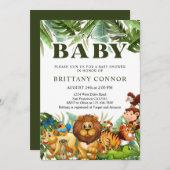 オベビー熱帯ジャングルサファリ動物ベビーシャワー 招待状 (正面/裏面)