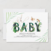 オベビー熱帯緑と金ゴールドベビーシャワー 招待状 (正面)