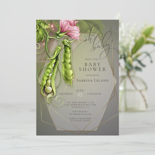 オベビー甘いエンドウ豆のポッド赤ちゃんシャワー 招待状 (スタンド正面)