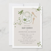 オベビー用ビブピースフォークスプーンユニセックス赤ちゃんシャワー 招待状 (正面)