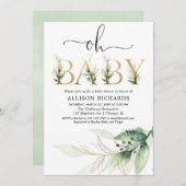 オベビー男女兼用の緑の赤ちゃんシャワー 招待状 (正面/裏面)