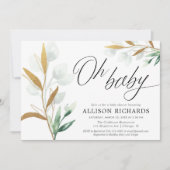 オベビー男女兼用の緑の金ゴールド赤ちゃんシャワー 招待状 (正面)
